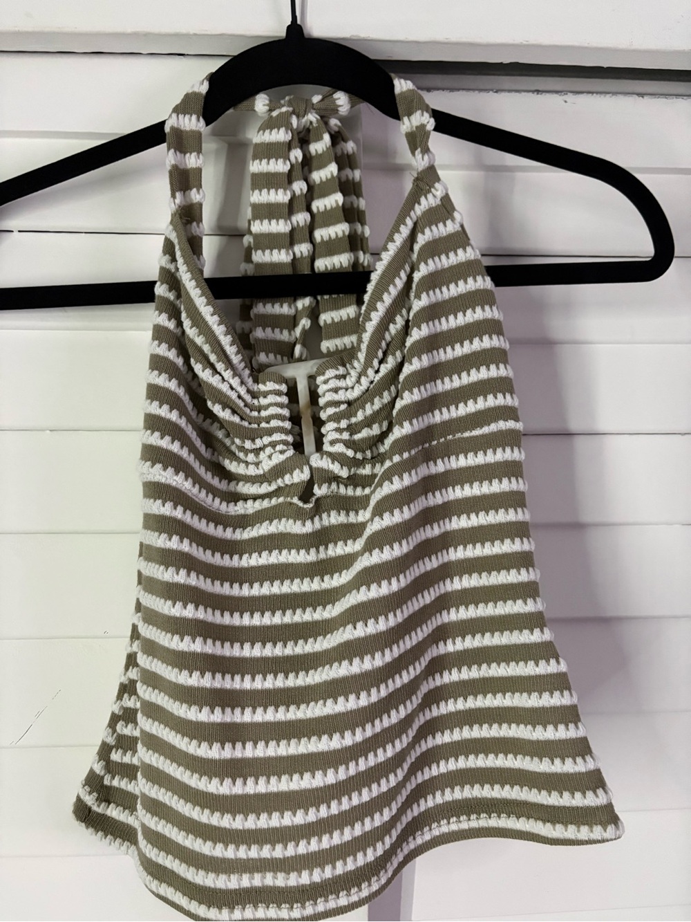 Edikted Olive and White Striped Halter Tank Top